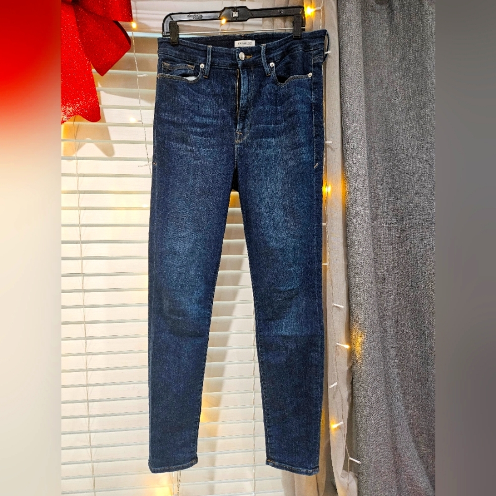 Good american blue wash skinny stretch jeans